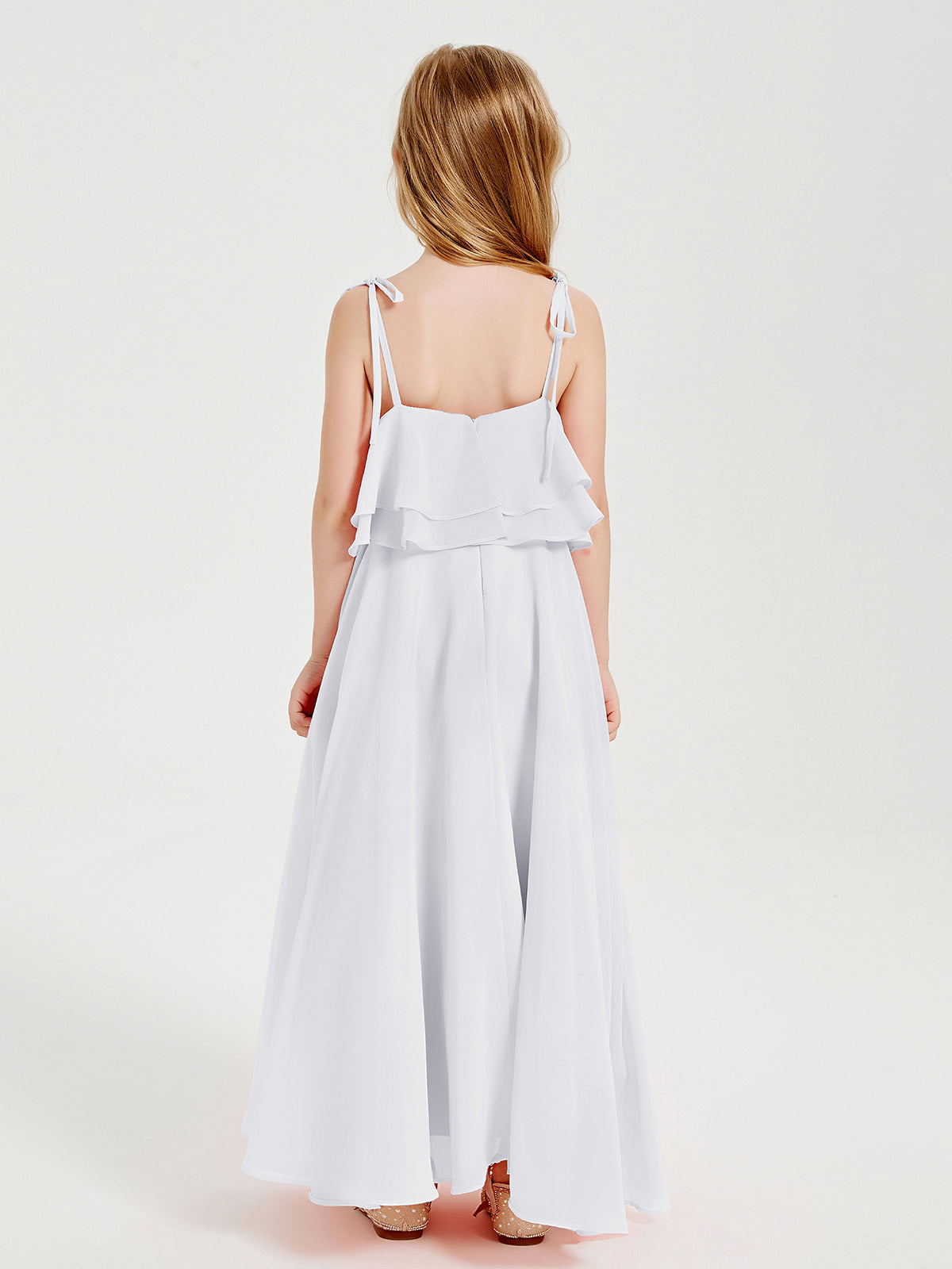 Chiffon Junior Bridesmaid Dresses Long Cascading Skirt White